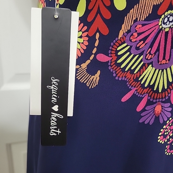 NWT Sequin Hearts Ladies Dress Size S Navy Blue Orange Green - Picture 12 of 13